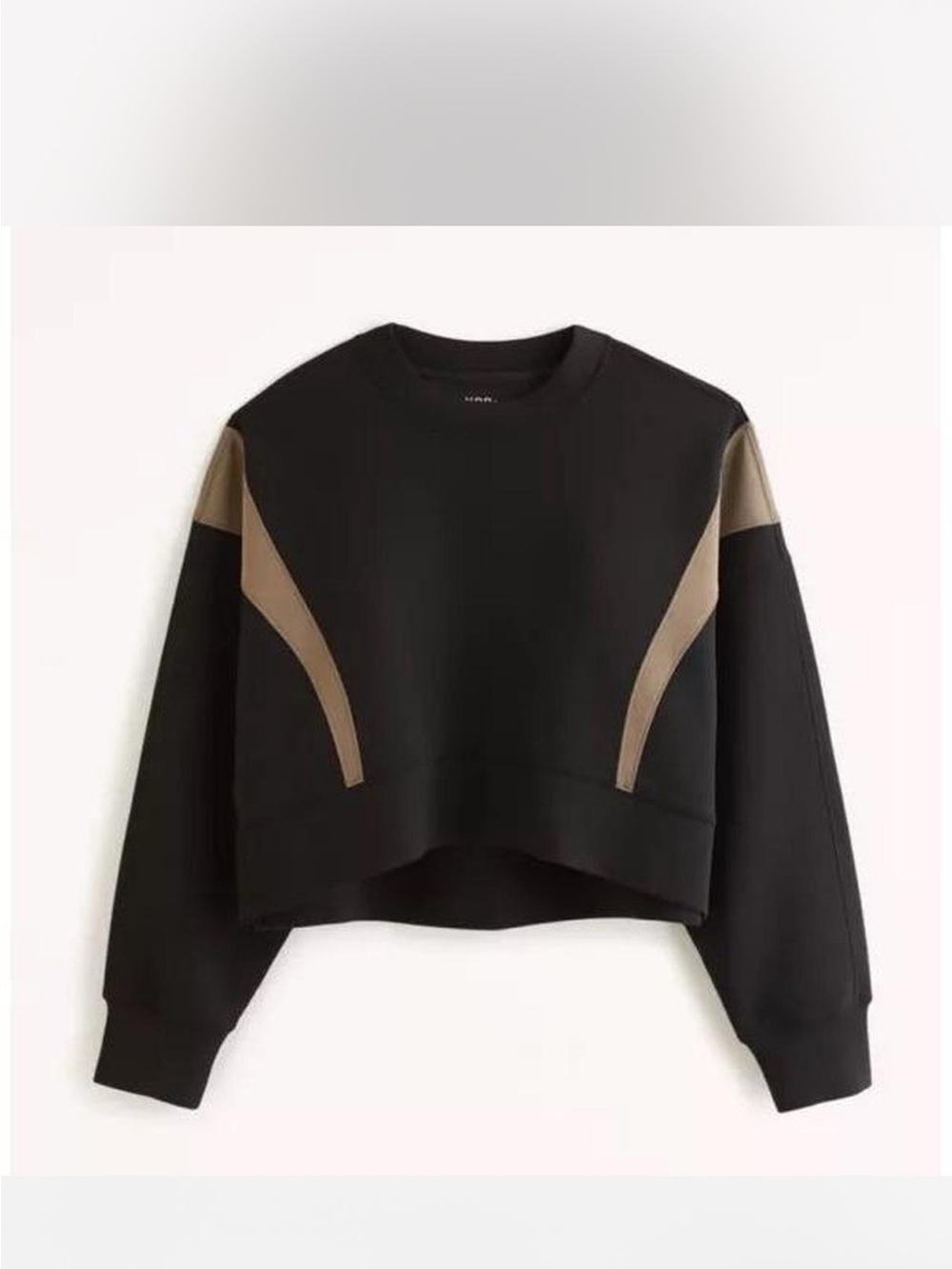 Abercrombie YPB Neoknit Black Crop Sweatshirt with Taupe Panels